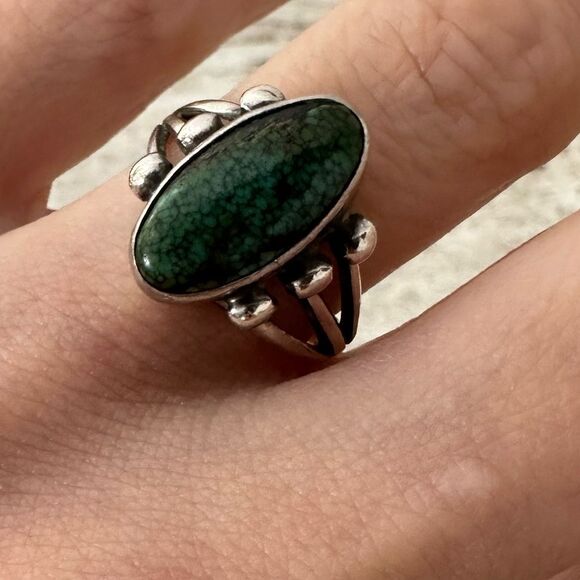 Vintage Native American Deep Turquoise Sterling Ring - Picture 1 of 10